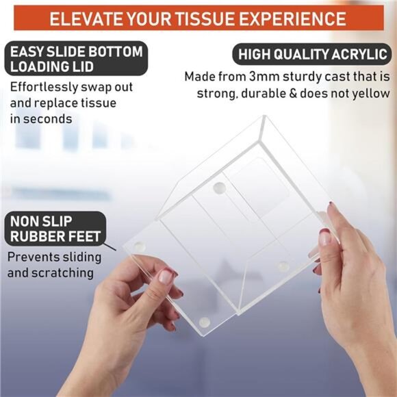 Acrylic Tissue Box Holder, Square Clear Tissue Box Dispenser for Facial Tissue - Picture 3 of 7